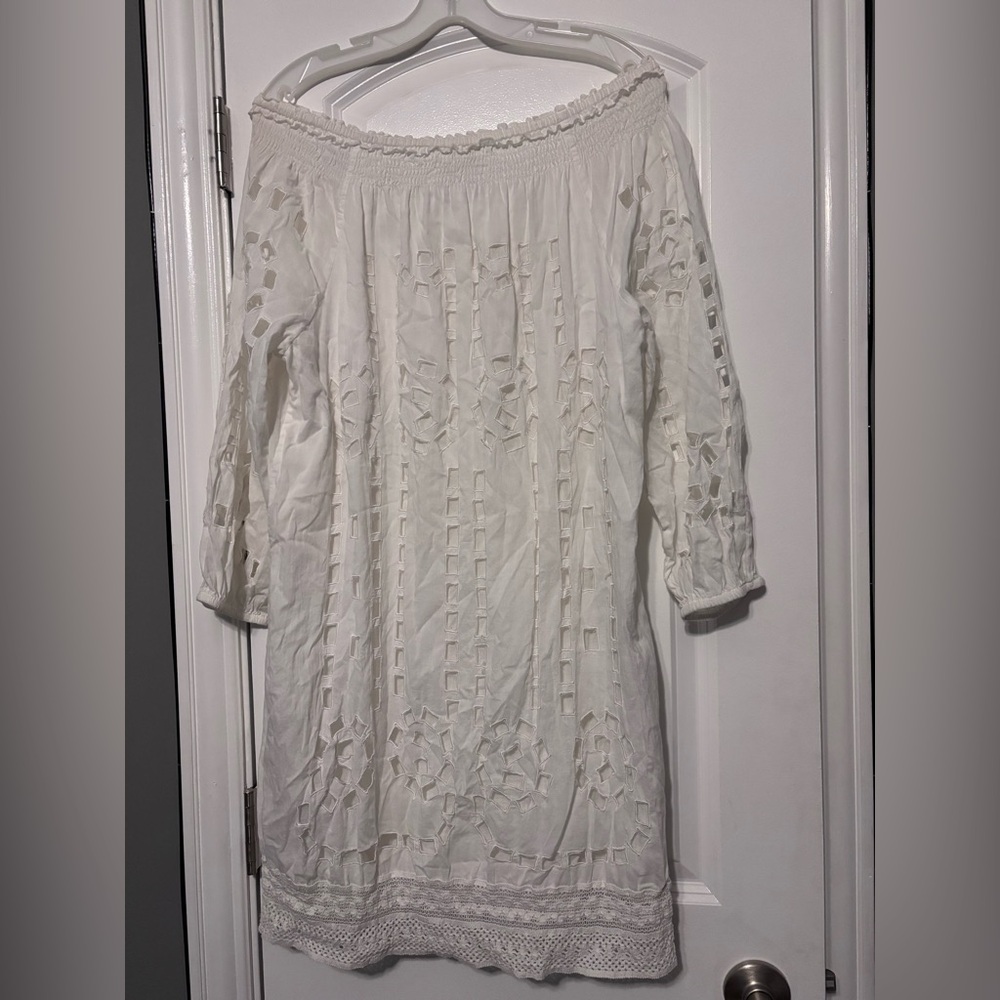 100% cotton Michael Kors White Cotton Boho Peasant Tunic Eyelet Coverup Small - Picture 6 of 6